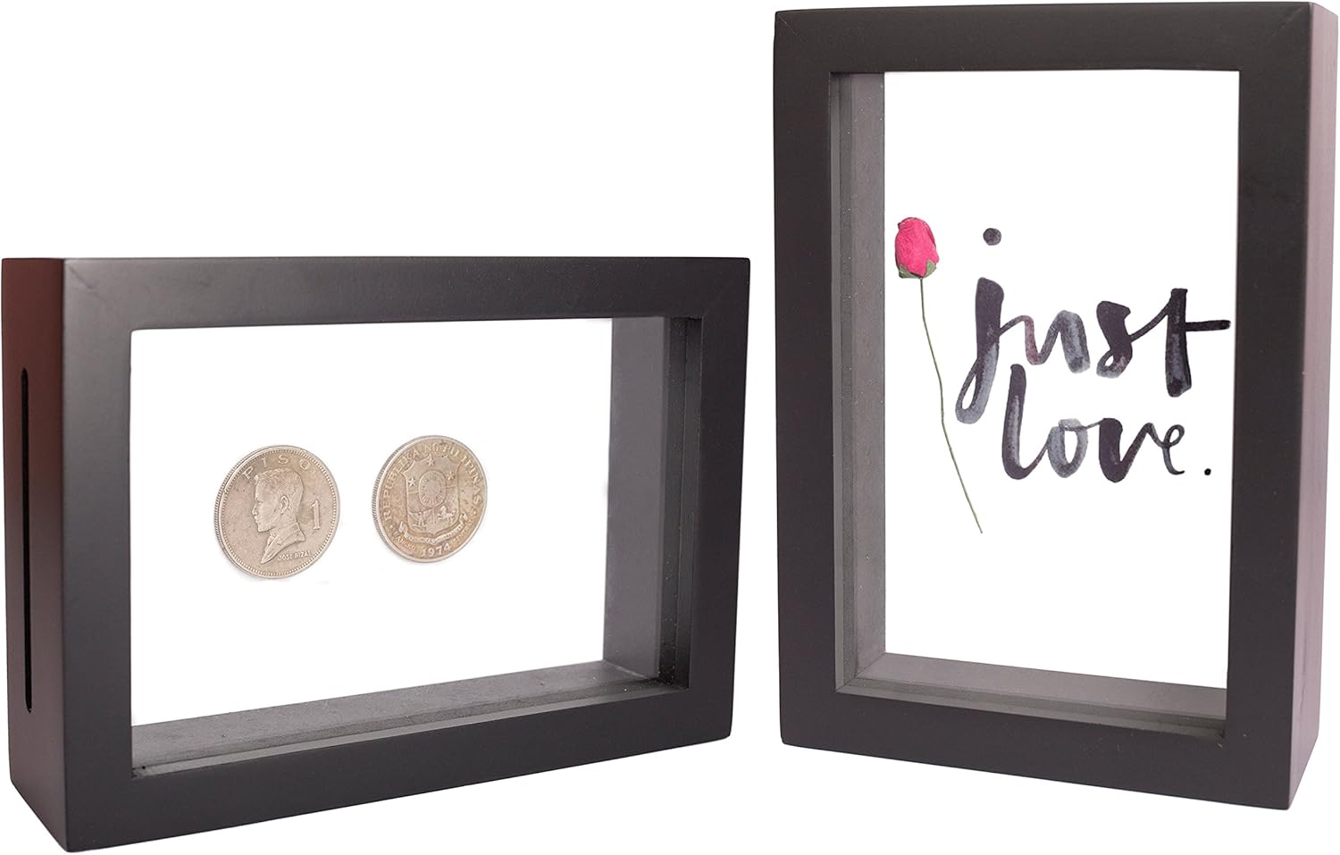 5x7 Shadow Box Picture Frame 2 Pack - Black Shadow Box Display Case - Memory Box Bank - Top Loading Shadow Box with Slot - Small Shadow Box with Doublesided Foam Background for Flowers Tickets Pins