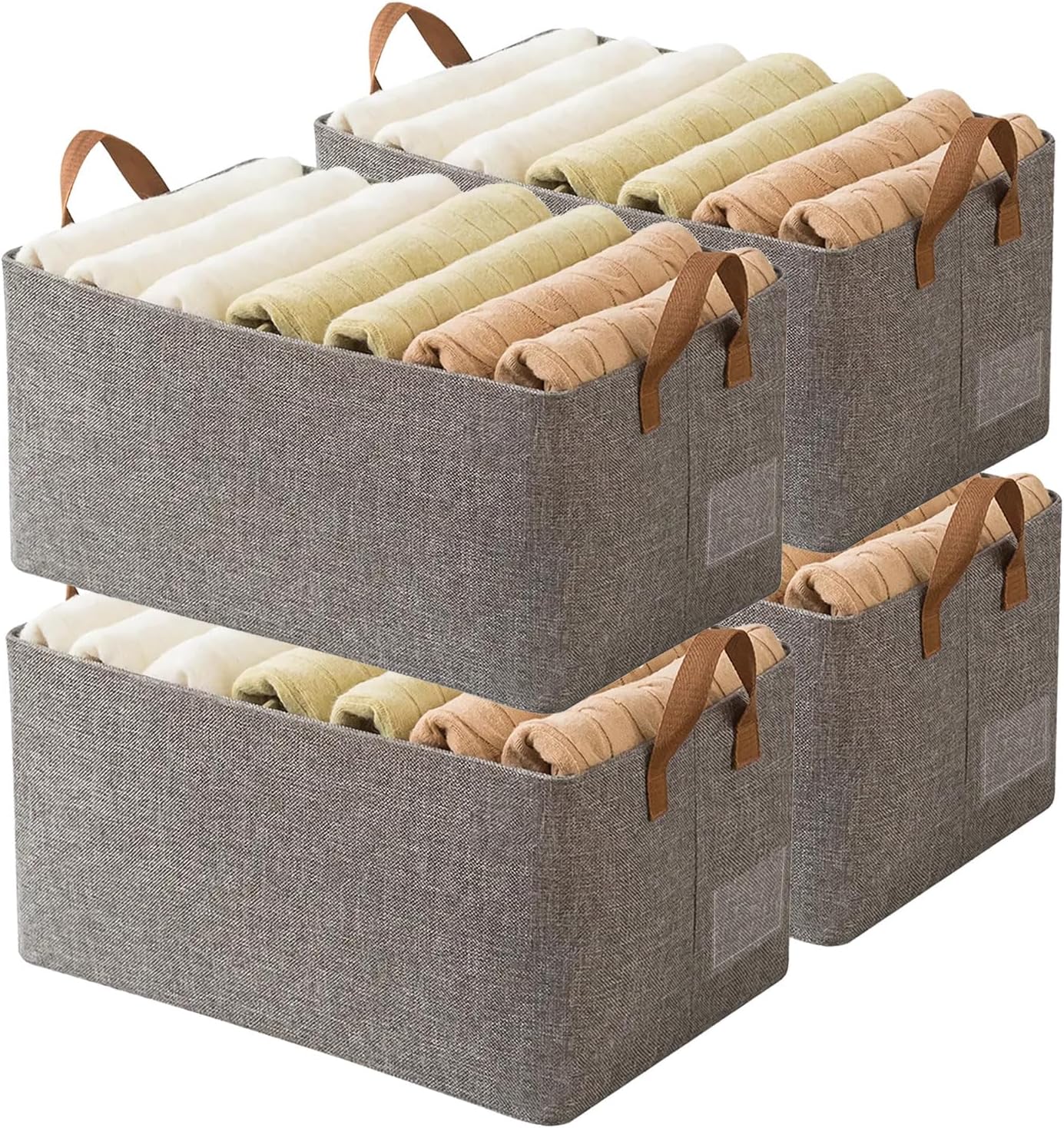 AARAINBOW Closet Storage Baskets 4 Pcs, Foldable Fabric Storage Baskets for Shelves, Stackable Closet Clothes Organizer with Steel Frame & Handle, 23L 4 Gray