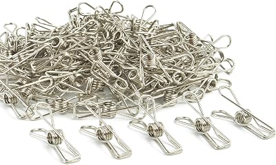 Wire Clothespins Laundry Chip Clips - 100 Pack Bulk Clothes Pins Heave Duty,Durable Metal Clothes Pegs Long-Lasting Strong-Grip Multi-Purpose for Clothesline,Snack Bags,Pictures,Paper at Home,Office