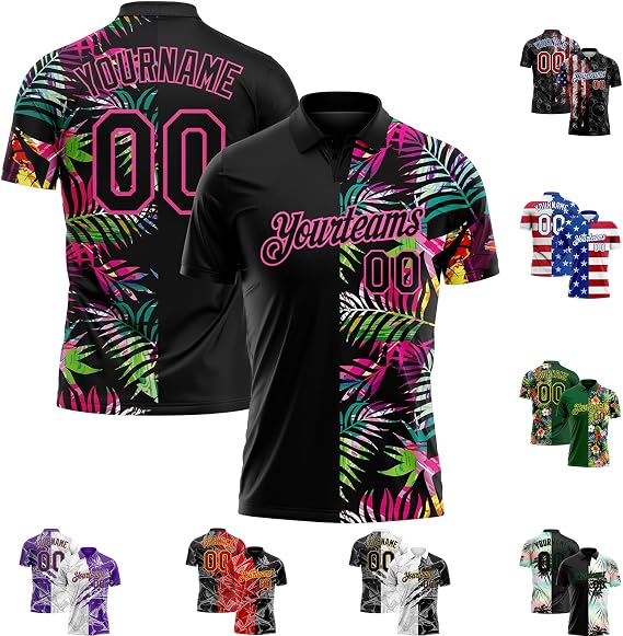 Fanscustom Custom Mens Golf Polo Shirt Personalized Tennis Shirts Two Button Boys Bowling Jersey Sports Pullover Shirts