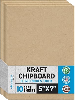 MagicWater Chipboard Sheet for DIY Projects - 5x7 Inch - 10 Pack - 22 pt - Heavy Duty Kraft 0.020 Inch Thick Paperboard, for Scrapbooking, Books, Picture Frame Backing, Arts Project & Crafts
