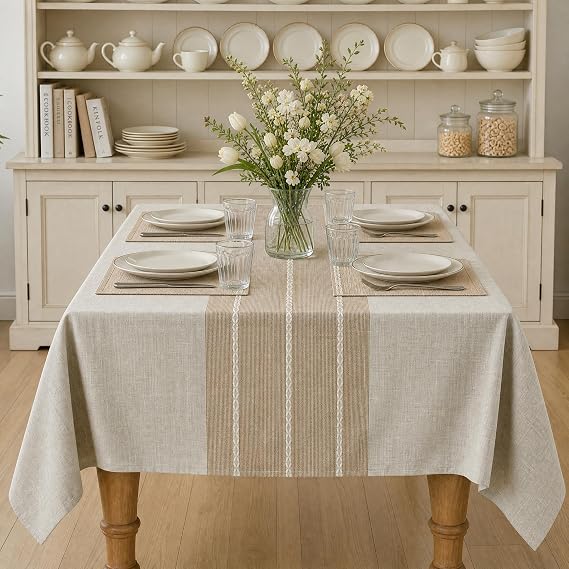 Horaldaily Coffee Rustic Burlap Tablecloth 6084 Inch Rectangular