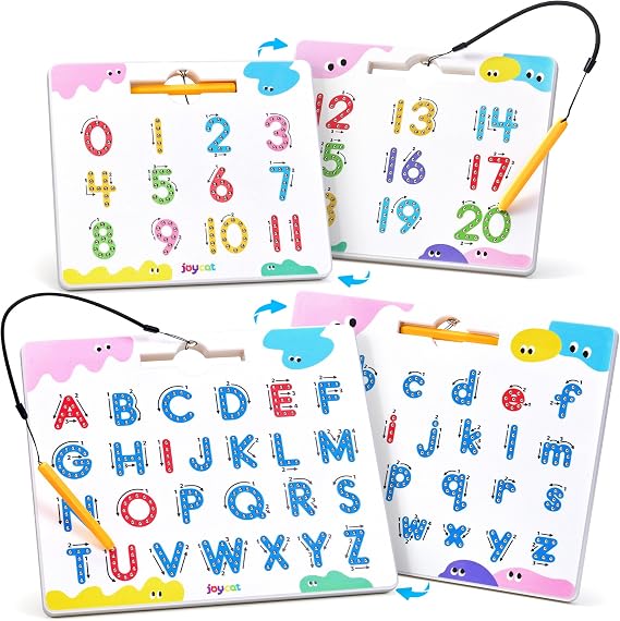JoyCat Magnetic Letter and Number Tracing Board Set, ABC and Numbers 1-20 | Double-sided boards help toddlers practice uppercase/lowercase ABCs, numbers and math; preschool educational gift for kids.