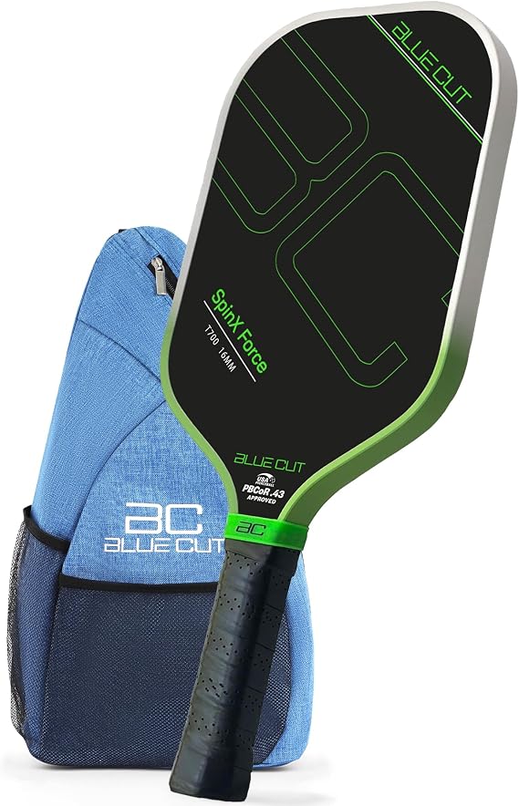Blue Cut Pickleball Paddle USAPA Approved Pickleball Paddles Racket with T700 Carbon Fiber, 16mm Honeycomb Core, Spin Surface, Pro Power Speed & Control Includes Carry Bag