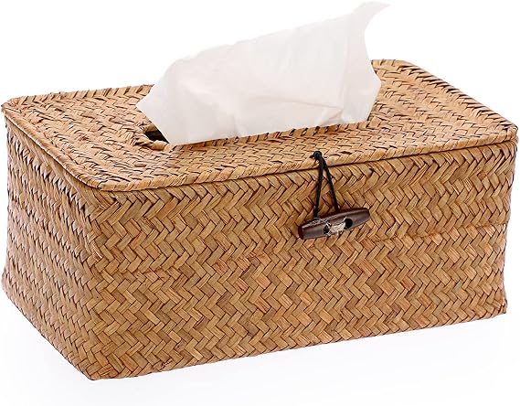 SUMNACON Rectangular Seagrass Cosmetic Tissue Box for Household Decoration