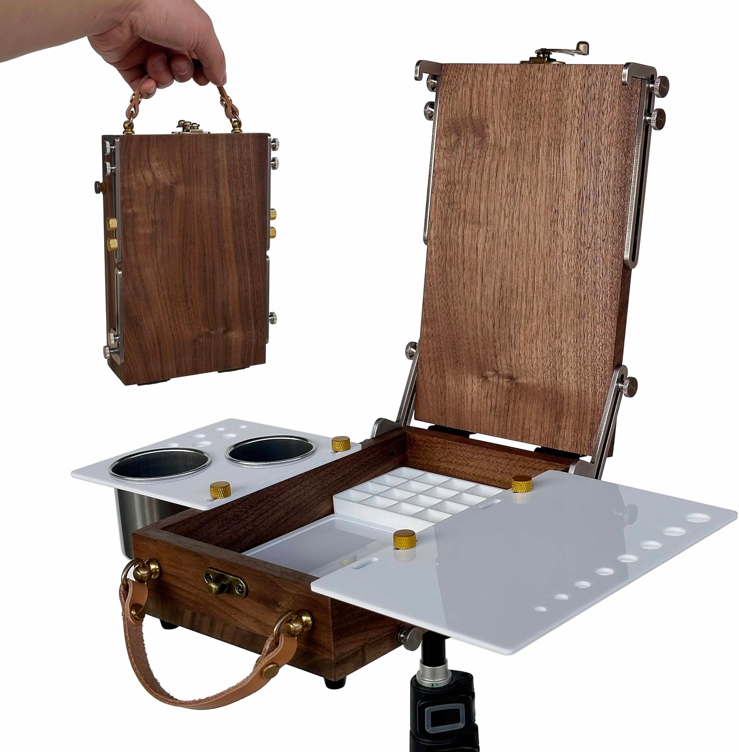 Tabletop Easel Box with Watercolor Palette Empty, Portable Travel Easel for Painting with Storage, Multifunctional Wooden Watercolor Easel Case Plein Air Painting for Adults Artists