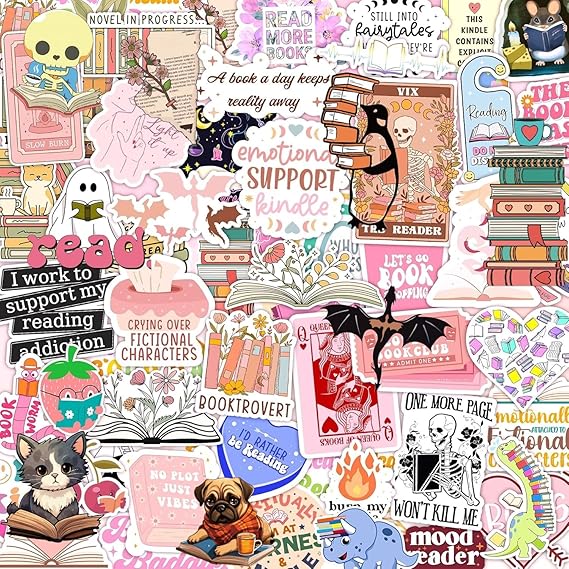 125 PCS Book Stickers for Kindle, Bookish Sticker Pack for IPAD, Laptop, Ebook Readers Cute Booktok Vinyl Decals Water Bottle Girls Holographic Waterproof Funny Kindle Stickers