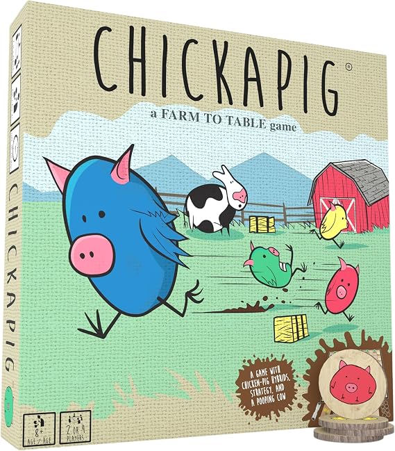 Buffalo Games Chickapig Board Game, Bonus Puzzle, Travel Games, 2-4 Players | Over 50 Wooden Pieces, Family Games for Kids and Adults, National Parenting Product Award, Bonus Poster