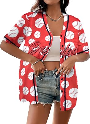 Baseball Shirt Women Baseball Jersey Graphic Button Down Shirt Game Day Short Sleeve Tops