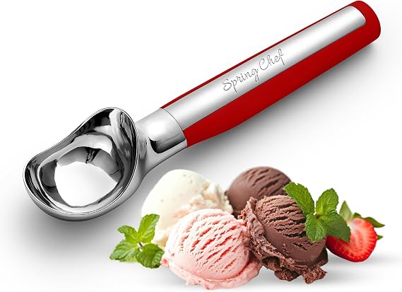 Spring Chef Heavy Duty Metal Ice Cream Scoop with Soft Grip Handle, Mint