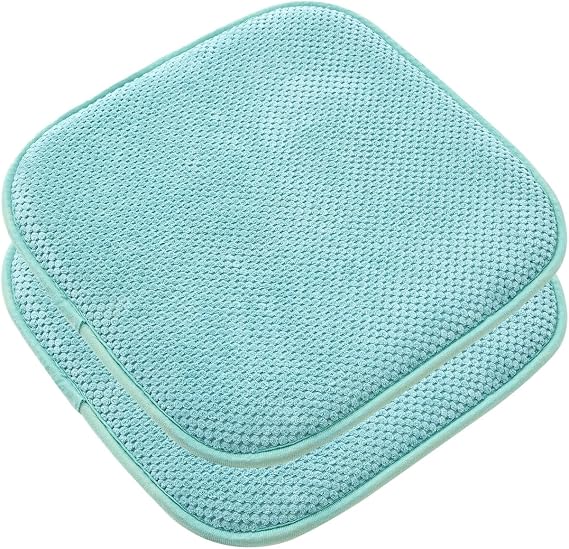 Ultra-Soft Dining Chair Pads with Memory Foam - Non-Slip SBR Backing, Thickened Cushion for Kitchen & Office Chairs (Aqua, 16''L*16''W(2pcs/Set))