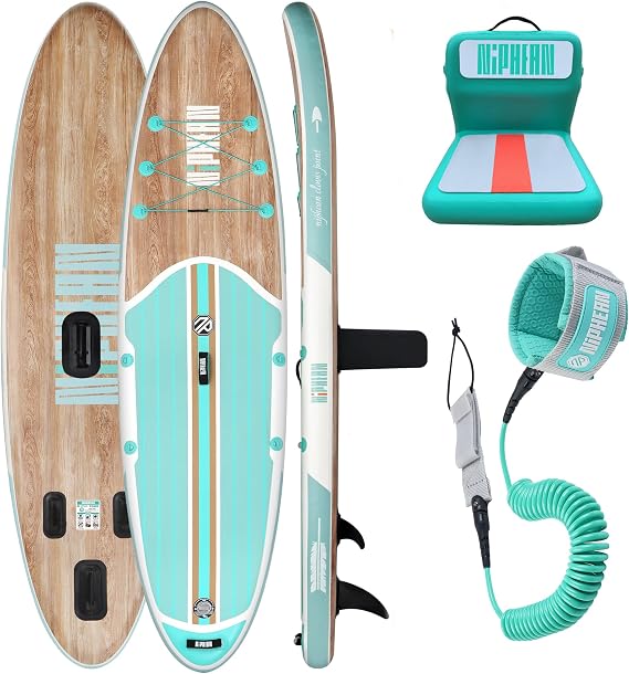 Niphean Inflatable Paddle Board with Seat and Extra Coiled 3-10ft Surfboard Leash