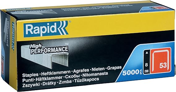 Rapid Zımba teli Tip 53, 8 mm zımba, 5.000 adet büyük paket, ahşap ve kumaşlar için ince tel kıskaçlar