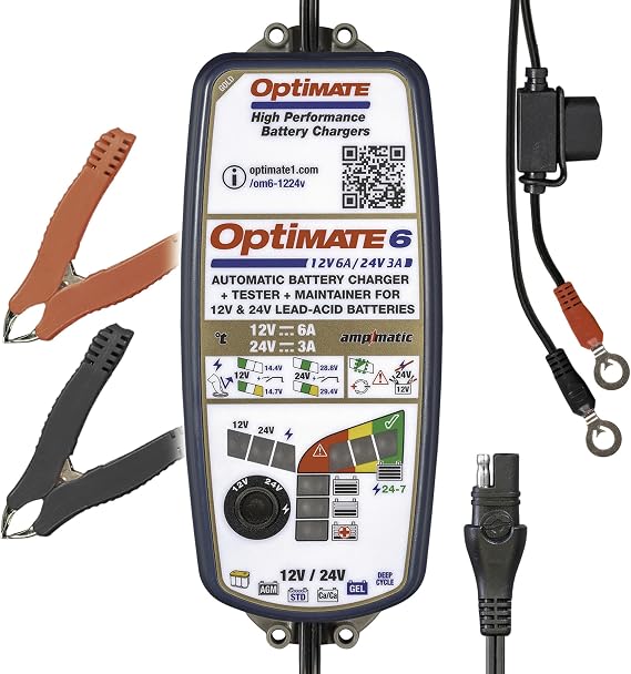 Optimate 6 12V/24V - 12V 6A / 24V 3A, TM-381, 8-Step, Gold Series Sealed Battery Saving Charger & maintainer