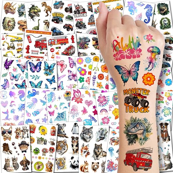 CHARLENT Temporary Tattoos for Kids, 320 Styles, 36 Sheets