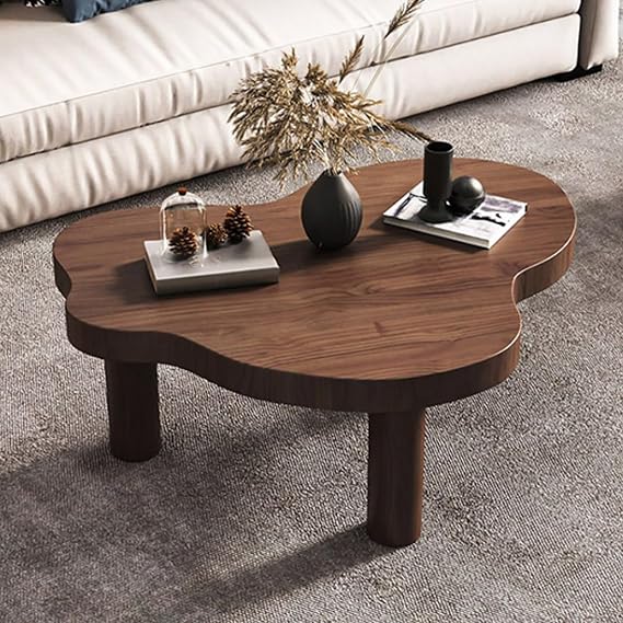 Solid Wood Cloud Coffee Table, Pine Wood Side Table with Rounded corners, Mid Century Modern Center Tables for Small Space Living Room Office, Customizable size(Brown,70cm)
