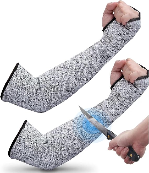 Cut Resistant Sleeves Level 5 Arm Protection Sleeve with Thumb Slot Grey Gardening Sleeves for Women Men