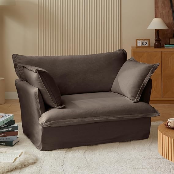 Modern Loveseat Sofa Chair, Comfy Cloud Sofa Couch, 50.4" Oversized Accent Chair Deep Seat Sofa, Loveseat Couch for Small Spaces Living Room Apartment Office Study Cafe (Brown)