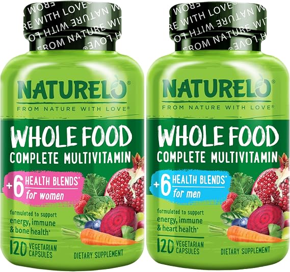 NATURELO Whole Food Multivitamin for Women - 120 Capsules and Whole Food Multivitamin for Men - 120 Capsules Bundle