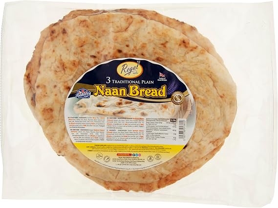 Regal Bakery Oven Baked Naan Bread 3Pcs – Premium Wheat Flour Plain Flatbread – Fortified with Calcium, Iron, Niacin – Traditional Style Indian Pita – Delicious Flavor