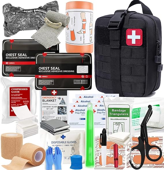 IFAK Kit Trauma Kit Military Medical First Aid Kits Bleeding Contral Emergency Survival Bug Out Bag for Camping Gear Supplies Hiking (Black)