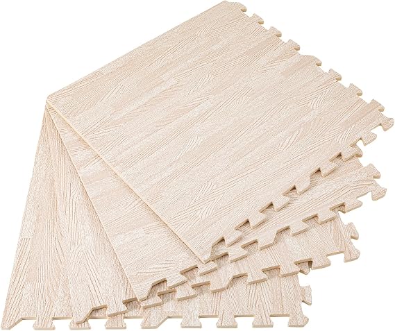 AngelcityCC 25 Pcs Premium EVA Wood Grain Interlocking Foam Floor Mats, Anti-Fatigue Flooring, 24 in x 24 in