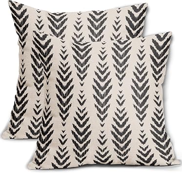 Sweetshow Boho Pillow Covers 16x16 Set of 2 Bohemian Ethnic Black Geometric Herringbone Print Decorative Throw Pillows Outdoor Pillowcase Square Linen Farmhouse Cushion Case Decor for Couch Sofa Bed