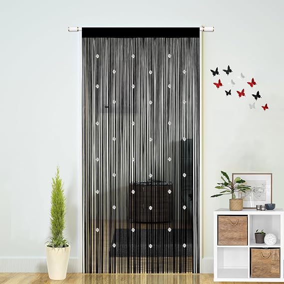 Beaded String Curtains for Doorways Boho Bedroom Decor Hanging Door Wall Beads Closet Window Curtain Room Divider Privacy Decorative (Black, 39" W x 79" L)