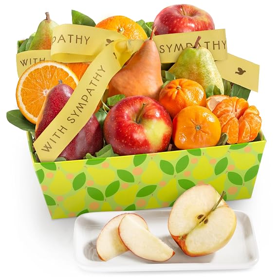 A Gift Inside Sympathy Fruit Basket Fresh Fruit Gift Basket with Pears, Apples, Oranges & Mandarins, Thoughtful Gift of Comfort