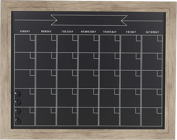 DesignOvation Beatrice Framed Magnetic Chalkboard Monthly Calendar, 23x29, Rustic Brown