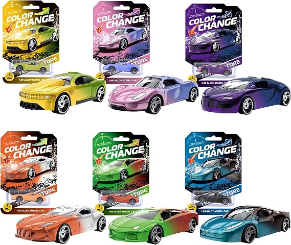 Street Machines Water Activated Color Change Cars, 6-Pack Alloy Toy Cars for Kids, Color Changing Bath Toys for Boys and Girls Ages 3 for Birthdays, Christmas (C 6 Pack)