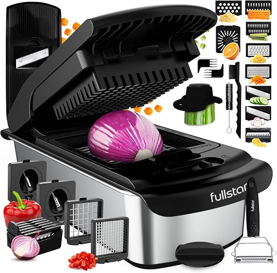 Fullstar Pro Original - Vegetable Chopper & Mandoline Slicer - 14 Blades | Onion, Salad & Veg Dicer - Veggie Julienne Cutter & Grater - Kitchen Gadgets & Gifts - Home Essentials (14-in-1, SS)