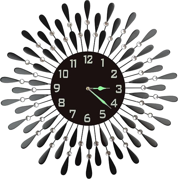 Lulu Decor, Black Drop Metal Wall Clock 23, 9.5 Black Glass Dial with Arabic Numbers, Decorative Night Dial Clock for Living Room, Bedroom, Office Space