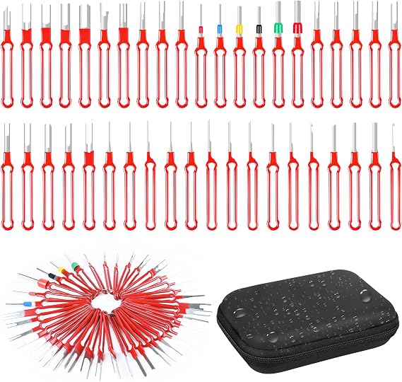 Terminal Removal Tool Kit 41 Pcs Depinning Tool Electrical Connector Pin Removal Tool Kit Pin Extractor Tool Set Wire Terminal Release Tool for Automotive Car Household Devices - Red