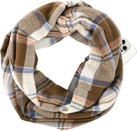 GERINLY Leopard Pocket Scarf for Women Warm Travel Zip Infinity Scarf for Winter