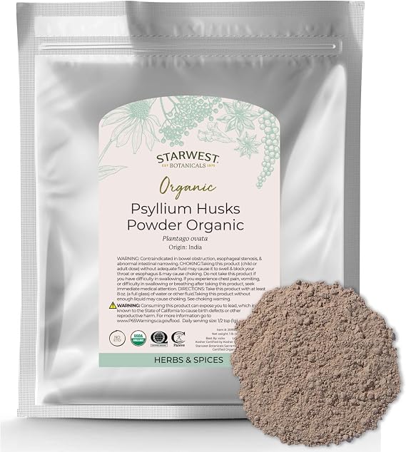 Starwest Botanicals Psyllium Husks Powder Organic, Non GMO - Bulk 1 lb Bag | Ground Natural Psyllium Fiber Powder, Use for Baking, Smoothies, or Juices, Made from Plantago Ovata Seeds