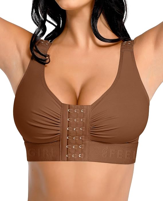 FeelinGirl Post Surgery Compression Bra for Women's Front Closure Bra | Wireless Bra, No Padding, Adjustable Straps, Full Coverage, Mastectomy Support, Breast Augmentation Recovery