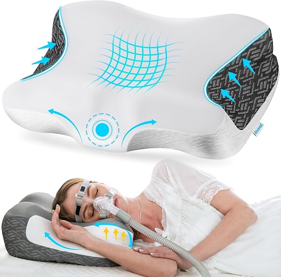 FSA Eligible CPAP Pillow for Users to Reduce Air Leaks & Mask Pressure | Elviros Neck Pillow with 4 Height Options, Adjustable Firmness, Ergonomic Orthopedic Pillow for Side, Back & Stomach Sleepers