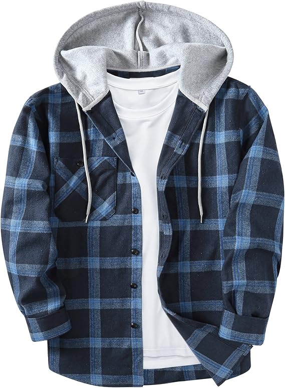 SWISSWELL Mens Flannel Hoodie Shirts Lightweight Button Down Plaid Shirt Long Sleeve Casual Jackets with Pocket