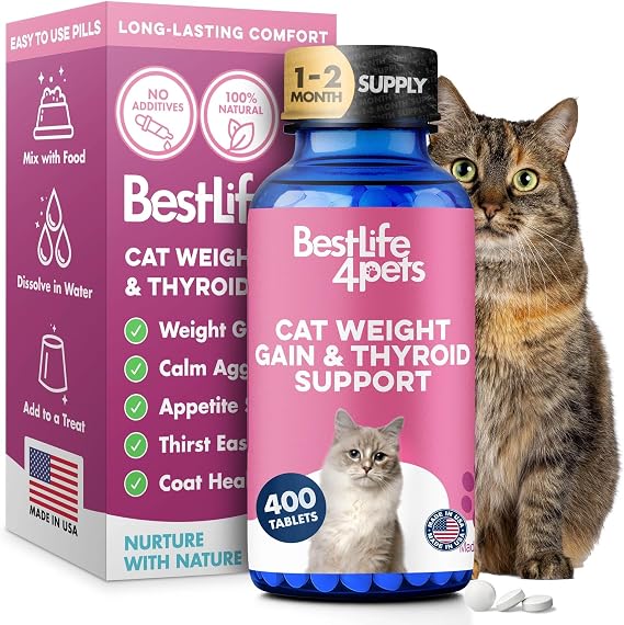 BestLife4Pets Cat Weight Gainer & Thyroid Support - 400 Pills