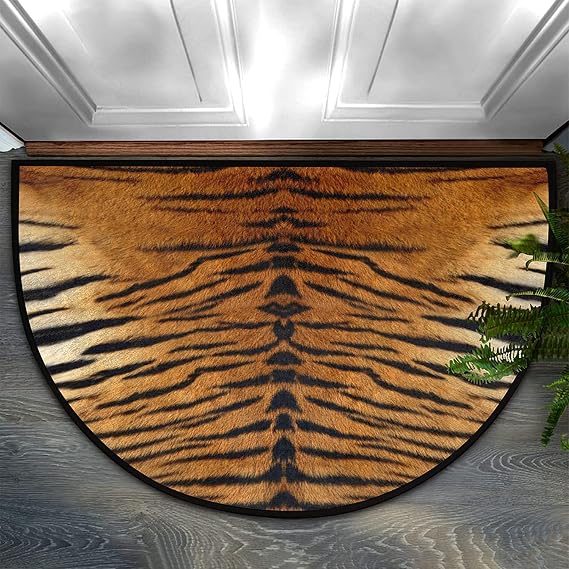 Half Round Bath Mats for Bathroom, Animal Tiger Print,Chic Welcome Mat for Front Door Non-Slip Entryway Rug Floor Doormat for Inside Outside Entry Bedroom Bathroom Kitchen Garage Patio, 16x24 inch