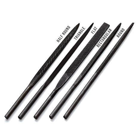 Berkling 5 pcs File Set Contains Pro Grade Heat Treated Metal File of 5 Different Profile - Rectangular, Round, Half-Round, Triangular, Square. for Collect Size 1/8" Diameter.