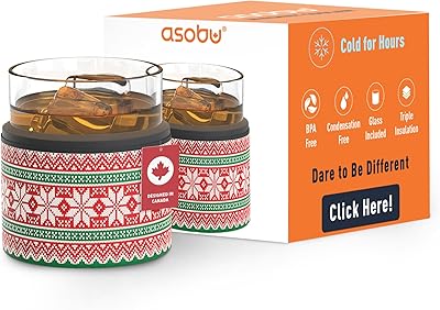 asobu Whiskey Sleeve Glass Insulated Bourbon Tumbler with Premium Rocks Glass, BPA-Free, Double-Wall Stainless Steel, Keeps Drinks Cold Longer, 10.5oz