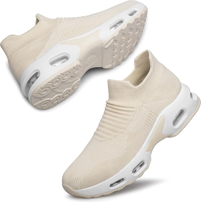 DOUSSPRT Womens Walking Shoes Slip on Sock Air Cushion Sneakers | Non Slip Comfortable Fashion Casual Platform Breathable Tennis Lady Nurse Work Standing