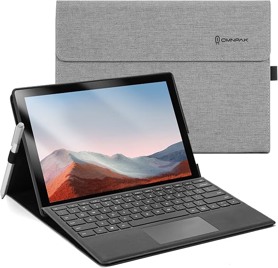 Omnpak Hülle für Microsoft Surface Pro 7+/ 7/6 /5/4 Anpassbarer Betrachtungswinkel Kompatibel mit der Type Cover Tastatur