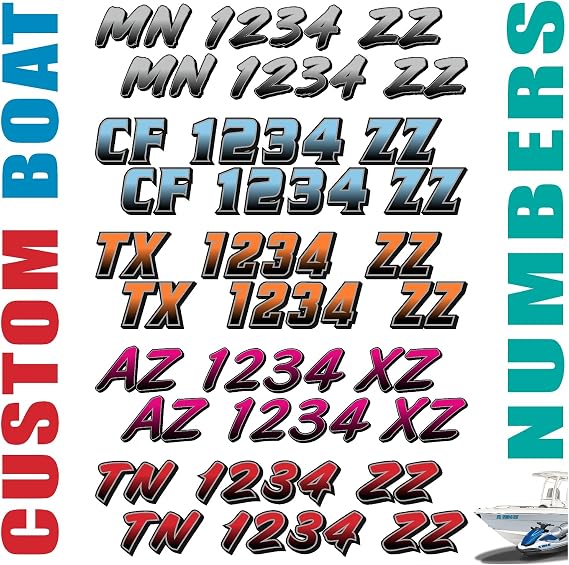 Custom Boat Registration Numbers & Letters (Two Decals) Vinyl Marine Hull ID Stickers X2 GR
