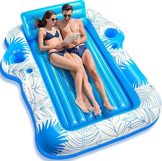 XX-Large Inflatable Tanning Pool Lounger, 85" x 71" Blow Up Sunbathing Floating Raft, Portable Ice Bath Tub for Pool, Lake & Outdoor Backyard