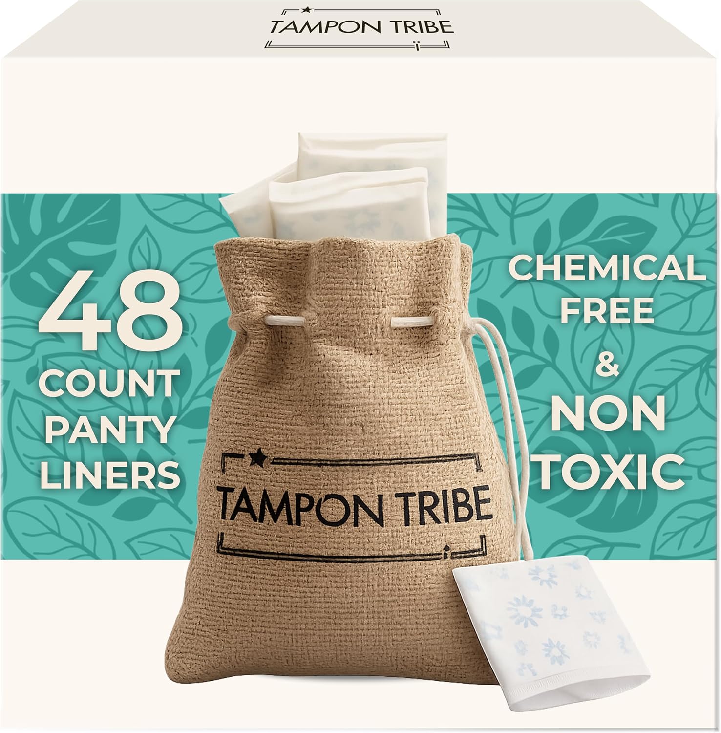 Tampon Tribe Organic Cotton Panty Liners for Women | 48 Plant-Based Pantiliners | 100% Organic Cotton, Hypoallergenic, Chemical and Metal-Free with Plant-Based Backing (Zero Glue) | 48 Pack