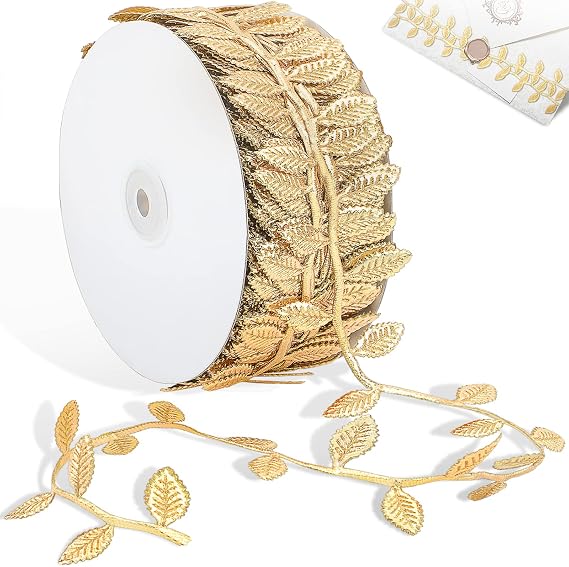 Naidiler Gold Leaf Ribbon, 40 Yards Artificial Gold Leaf Trim for DIY Crafts, Wrapping, Wedding Cake Baby Shower Party Wreath Garland Hair & Clothes Home Decor