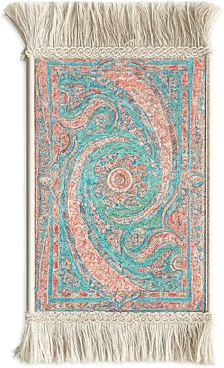 BYBARS El Yapımı Osmanlı Desenli Mini Kilim 20x33 cm – Dekoratif Masa Üstü Kilim – Türk Motifli Geleneksel Ev Dekoru – Püsküllü Vintage Mini Halı (Pembe Gök Mavisi 9)
